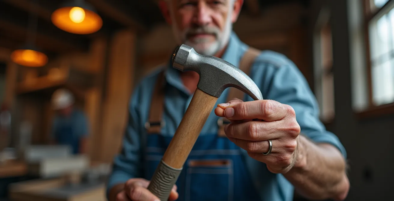 Human hands inspecting premium roofing tool with focus on craftsmanship detail